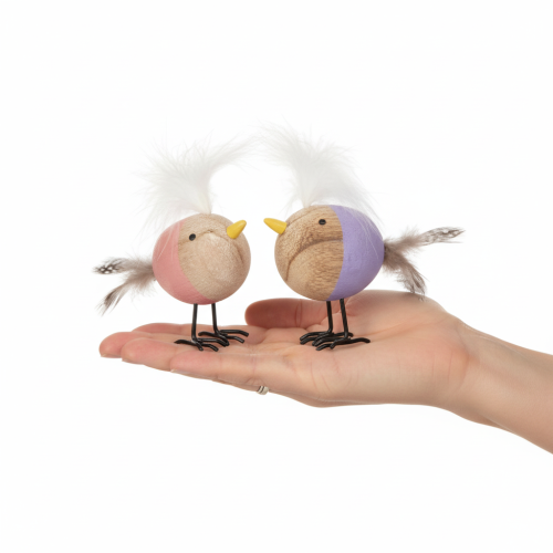 Itens Pássaro decorativo de madeira com penas e corpo colorido para decoração de mesa, 10 cm, conjunto de 6 peças