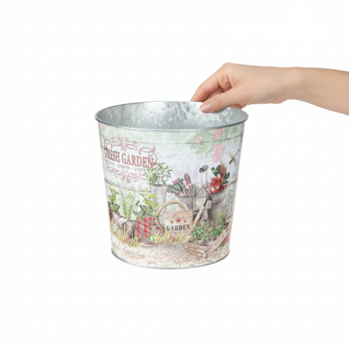 Itens Vasinhos de metal coloridos, pequenos, Jardim Fresco, 16 cm de altura, 2 peças.