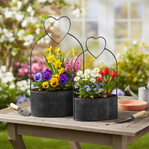 Itens Tigela decorativa oval de metal com coração, preta, 20/16 cm, conjunto de 2