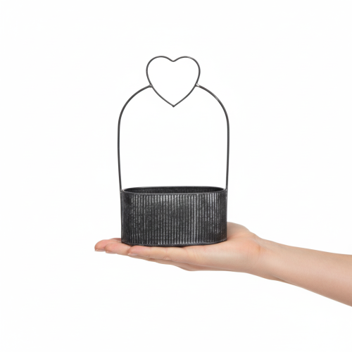 Itens Tigela decorativa oval de metal com coração, preta, 20/16 cm, conjunto de 2