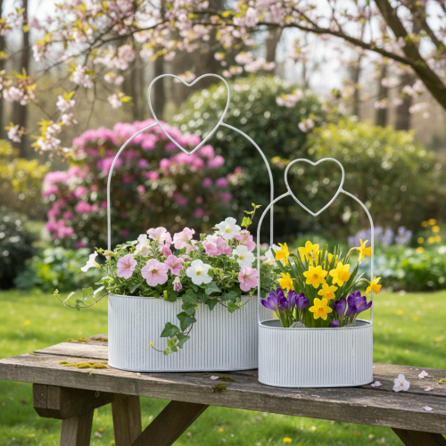 Itens Tigela decorativa oval de metal com coração, branca, 20/16 cm, conjunto de 2