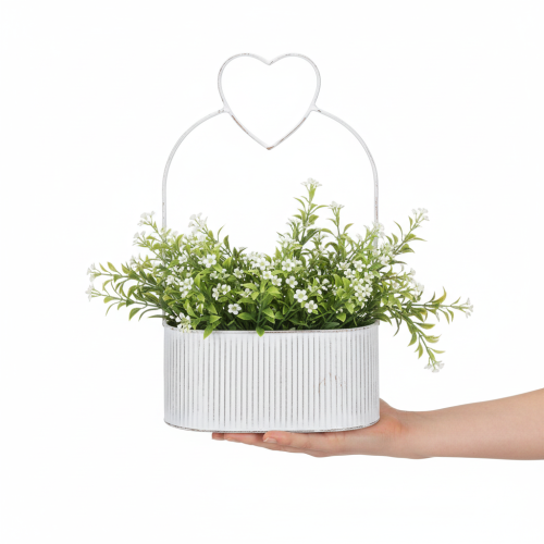 Itens Tigela decorativa oval de metal com coração, branca, 20/16 cm, conjunto de 2