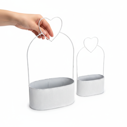 Itens Tigela decorativa oval de metal com coração, branca, 20/16 cm, conjunto de 2