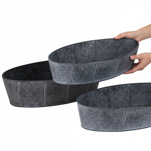 Itens Tigela oval de metal, preta e cinza, estilo vintage, 32,5/37 cm, conjunto de 2.