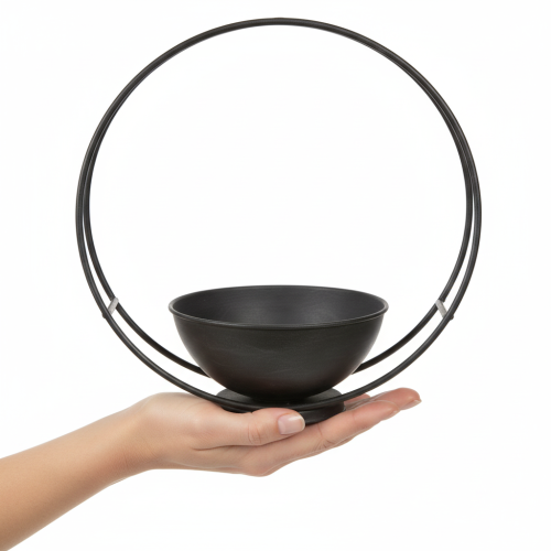 Itens Tigela com pé, anel decorativo, metal, antracite, 29 cm de altura, 2 peças