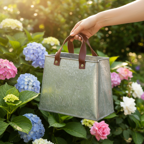 Itens Saco decorativo, prateado, branco, marrom, metal, vaso de plantas, 22 cm de comprimento, 2 peças