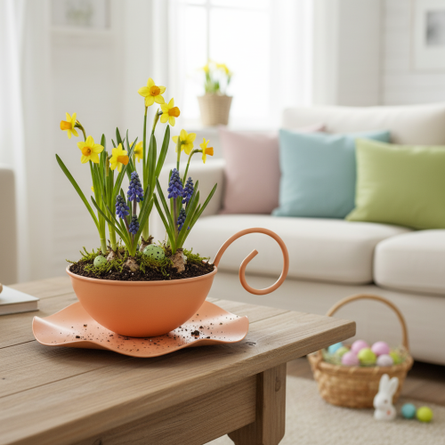 Itens Xícara decorativa de metal, laranja, Ø11,5 cm, A6 cm, com pires, 2 peças