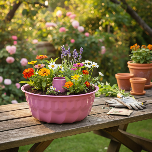 Itens Tigela decorativa de metal, forma para bolo Bundt, rosa, Ø23cm, A12cm