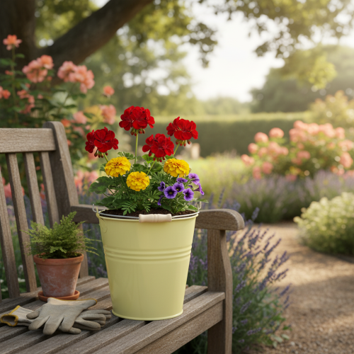 Itens Balde/vaso de metal em amarelo-esverdeado, 26x22,5x23cm, 6 litros