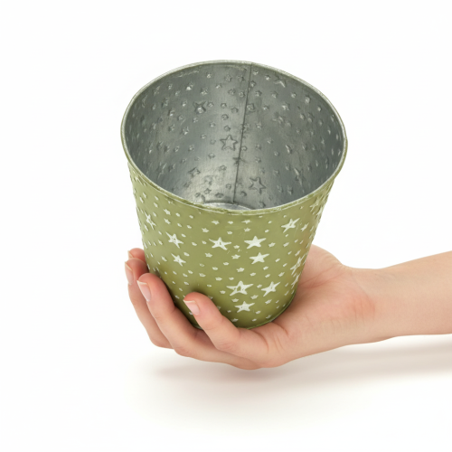 Itens Vaso de metal verde prateado com estrelas, Ø14cm