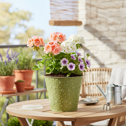 Itens Vaso de metal para flores, com estrelas, verde e prata, Ø16cm