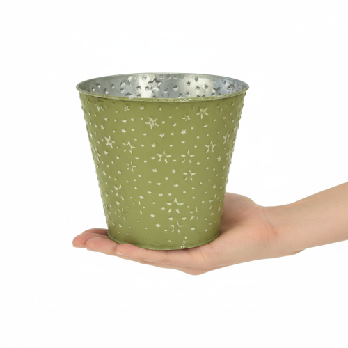 Itens Vaso de metal para flores, com estrelas, verde e prata, Ø16cm