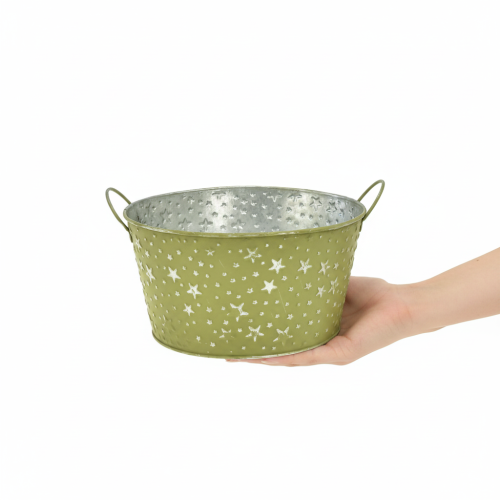 Itens Tigela de metal com estrelas e alças, verde, Ø20cm, A11,5cm