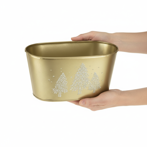 Itens Vaso decorativo oval em formato de árvore de Natal, dourado, 24×13×12,5cm