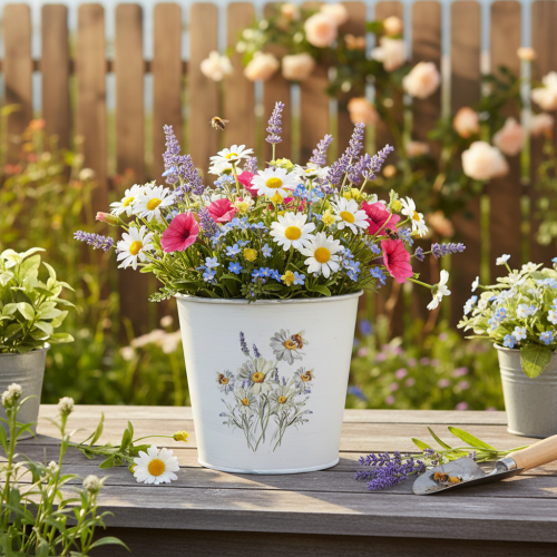 Itens Vaso de metal para flores, floreira, branco, 12,5 cm de altura, 11,5 cm de altura.