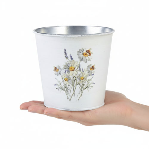 Itens Vaso de metal para flores, floreira, branco, 12,5 cm de altura, 11,5 cm de altura.