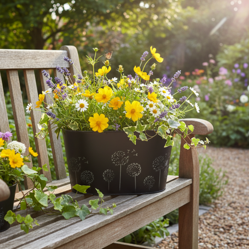 Itens Tigela decorativa de metal, oval, preta e prateada, com estampa floral, 20,5 x 12,5 x 12 cm