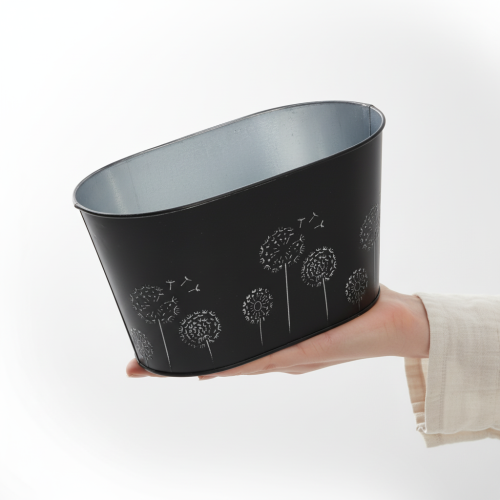 Itens Tigela decorativa de metal, oval, preta e prateada, com estampa floral, 20,5 x 12,5 x 12 cm