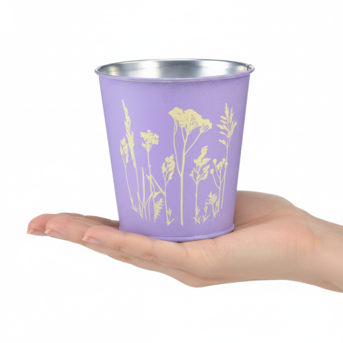 Itens Vaso de metal para flores, floreira, flores roxas, Ø10cm A10,5cm