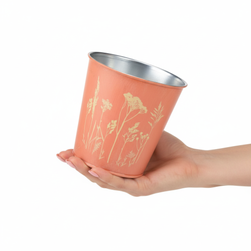 Itens Vaso de flores com decoração floral, amarelo damasco, Ø10,5cm A10,5cm