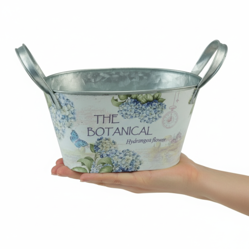 Itens Vaso de metal com alças, em formato de hortênsia, 26×13×14,5cm