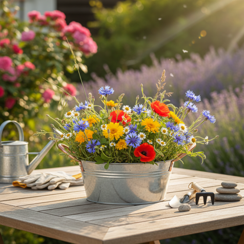 Itens Vaso redondo para flores com alças, em metal, Ø21cm, A9,5cm