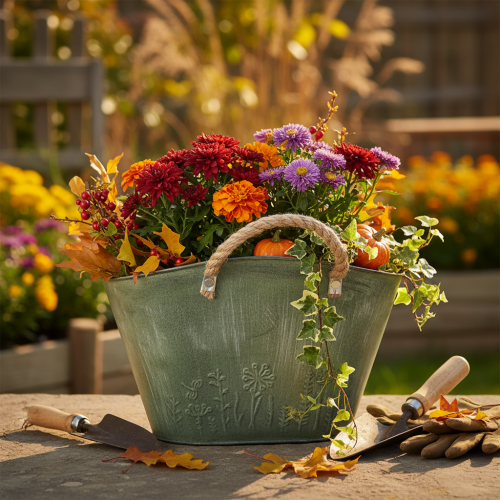 Itens Vaso de flores com alças de juta, bolsa de metal, 31×20×17cm