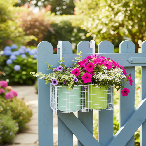Itens Vaso de metal para pendurar, verde, decoração para varanda, 22 cm de comprimento x 23,5 cm de altura.