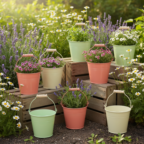 Itens Balde com alça, floreira, metal pastel, Ø10cm A8cm, 10 peças