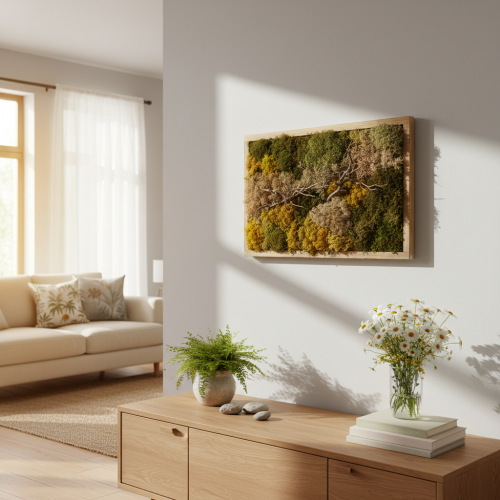 Itens Quadro de musgo, musgo e galhos preservados, naturais, 60×40cm