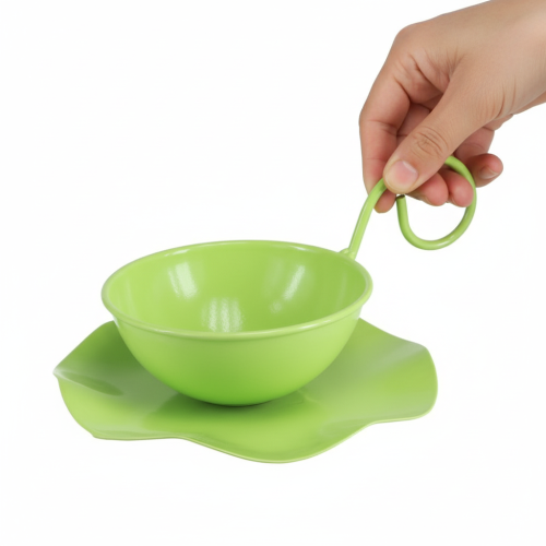 Xícara decorativa de metal com pires, verde claro, 8 cm de altura x 11,5 cm de diâmetro, conjunto com 2 peças. | Floristik24.pt