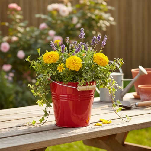 Itens Balde/vaso decorativo de metal, vermelho, Ø22cm, A21,5cm, 6L