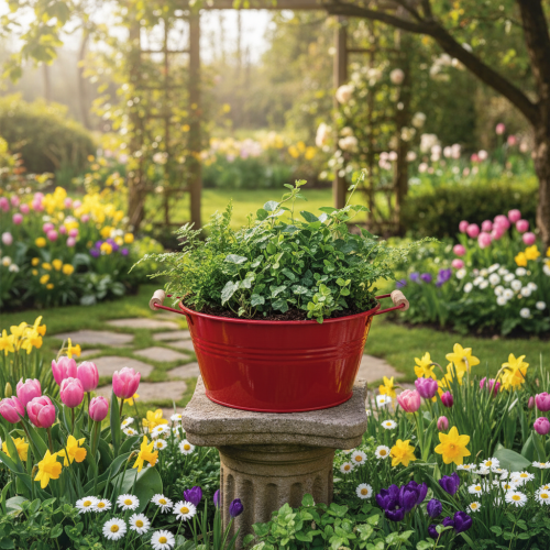 Itens Vaso decorativo com alças, vaso de metal para flores, vermelho, Ø29cm, A14,5cm