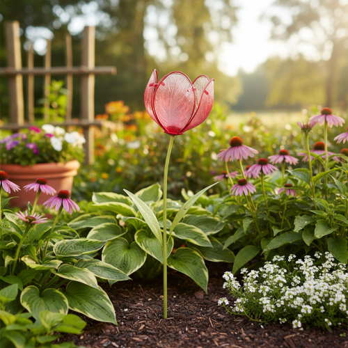 Itens Estaca de jardim em forma de tulipa de vidro - Linda decoração para jardim e varanda, 94 cm