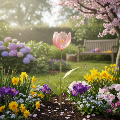 Itens Estaca de jardim decorativa em forma de tulipa para canteiros e bordaduras, 94 cm