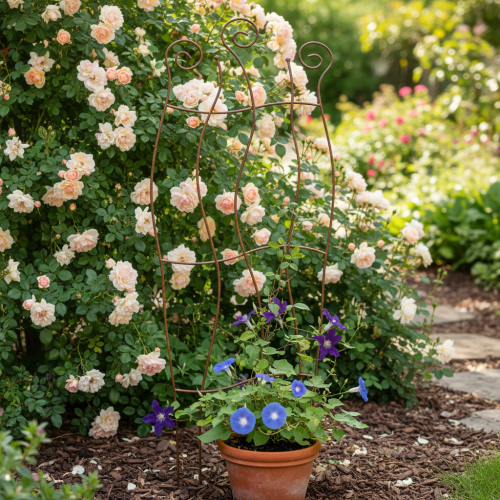 Itens Treliça metálica para jardim com design curvo, ideal para plantas trepadeiras, 110 cm