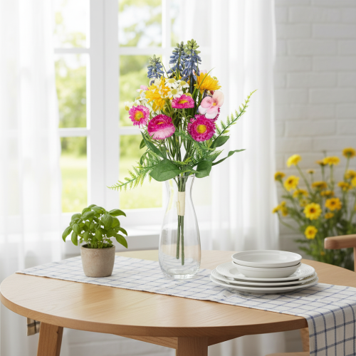 Itens Buquê de flores artificiais, decoração de primavera para sala de estar e escritório, 37 cm