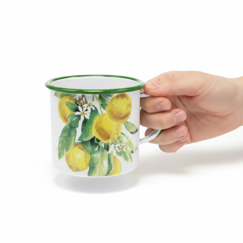 Itens Vaso de plantas esmaltado, vaso decorativo com ramo de limão, floreira em estilo mediterrâneo Ø9,5cm A10cm