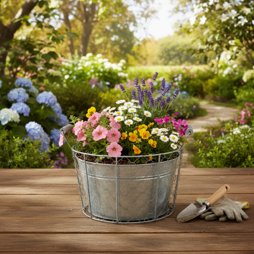 Itens Vaso de arame para plantio, cesto de primavera, metal, Ø26cm