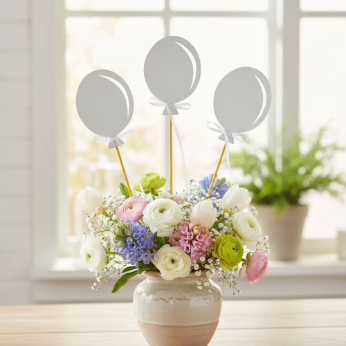 Itens Buquê de flores decoração bolo topper balão branco 28cm 8 un