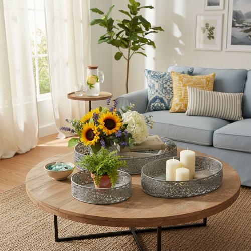 Itens Conjunto de 3 tigelas decorativas ovais de metal com padrão cinza, 25,5/29/34,5 cm