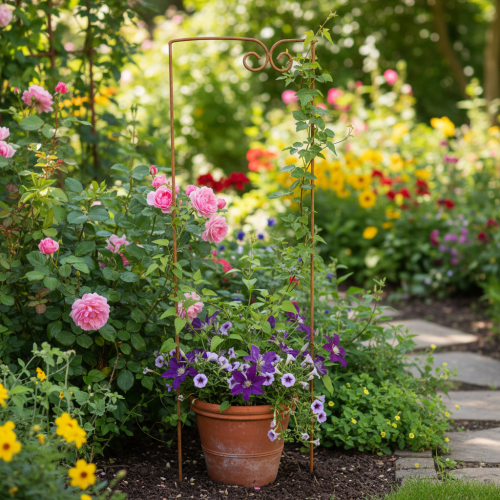 Itens Treliça, suporte para plantas trepadeiras, elemento decorativo curvo para canteiros e vasos de plantas, 75 cm