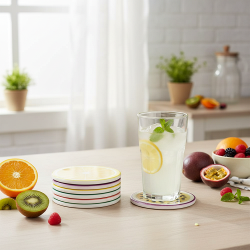 Itens Conjunto de porta-copos em formato de frutas, decoração de mesa, para cozinha e sala de estar, 10 cm, 6 peças.