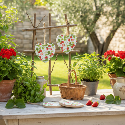 Itens Coração decorativo com motivo de morango – Pingente de madeira com estilo campestre e veranil, 10 cm x 10 cm, conjunto de 4 peças