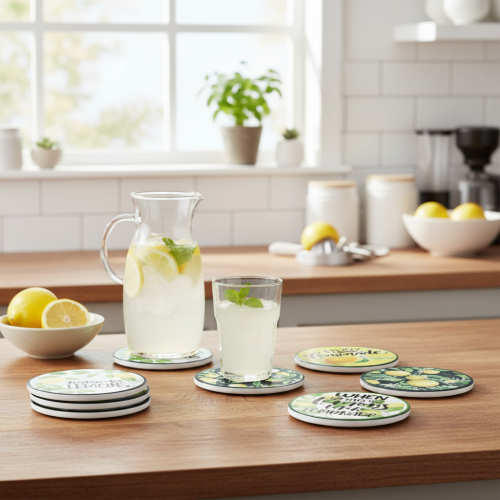 Itens Bases para copos decorativas de cerâmica limão redondas sortidas Ø10,5cm 6 unidades