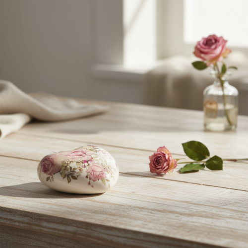 Itens Coração decorativo de cerâmica com rosas faiança para mesa 10,5cm