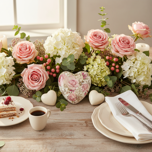 Itens Coração decorativo de cerâmica com rosas faiança para mesa 10,5cm
