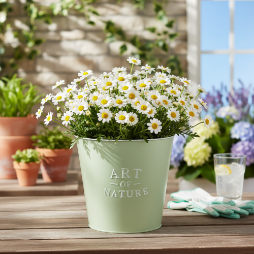 Itens Vaso de zinco, floreira de metal, verde menta, Ø22cm, A21cm