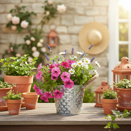 Panela de zinco com alças de corda Ø14,5cm A13cm | Floristik24.pt