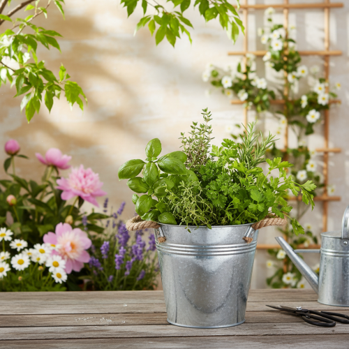 Balde decorativo de metal com alças de corda Ø20cm | Floristik24.pt